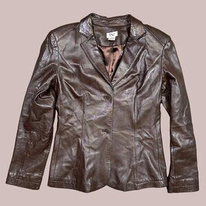 Vintage Vs2 100% Leather Chocolate Brown Blazer Jacket Women's Size Medium
